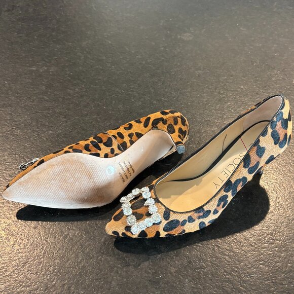 Sole Society Leopard Print Heels with Crystal Buckle | Women’s Size 7 - Picture 3 of 3